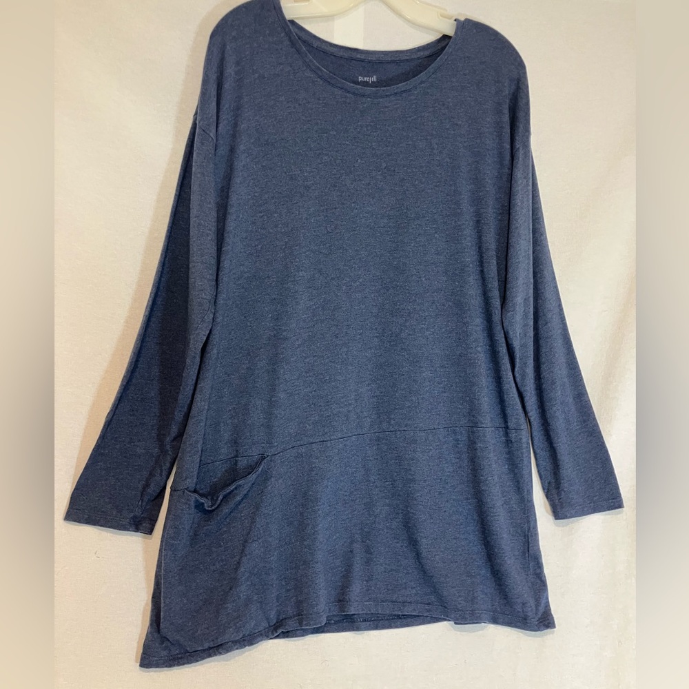 J. Jill Pure Jill Tunic Women's Size L Super Soft Seam Pocket Pima Cotton Blue